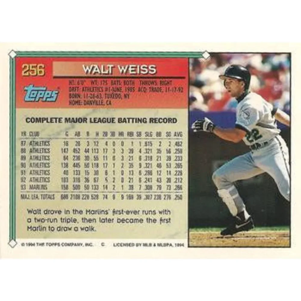 1994 Topps Walt Weiss # 256 Florida Marlins